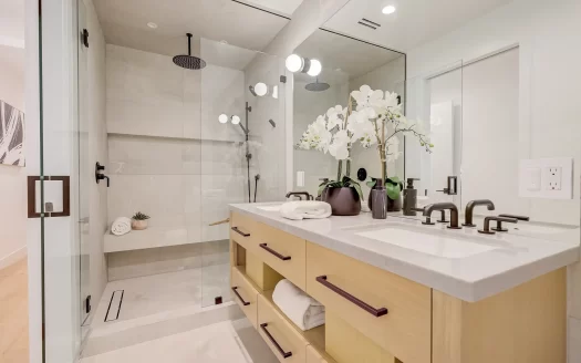 sleek tiled shower modern bathroom